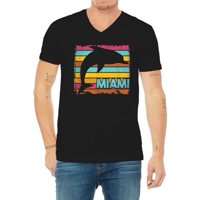 Miami Resident Vintage Dolphin Silhouette Souvenir Gift V-neck Tee | Artistshot