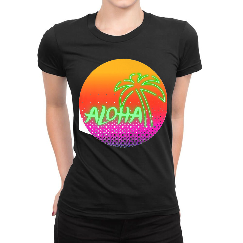 Aloha Hawaii Hawaiian Island Palm Beach Surfboard Sunset Premium Ladies Fitted T-Shirt by JOSEPHDOMINICWILLIS | Artistshot