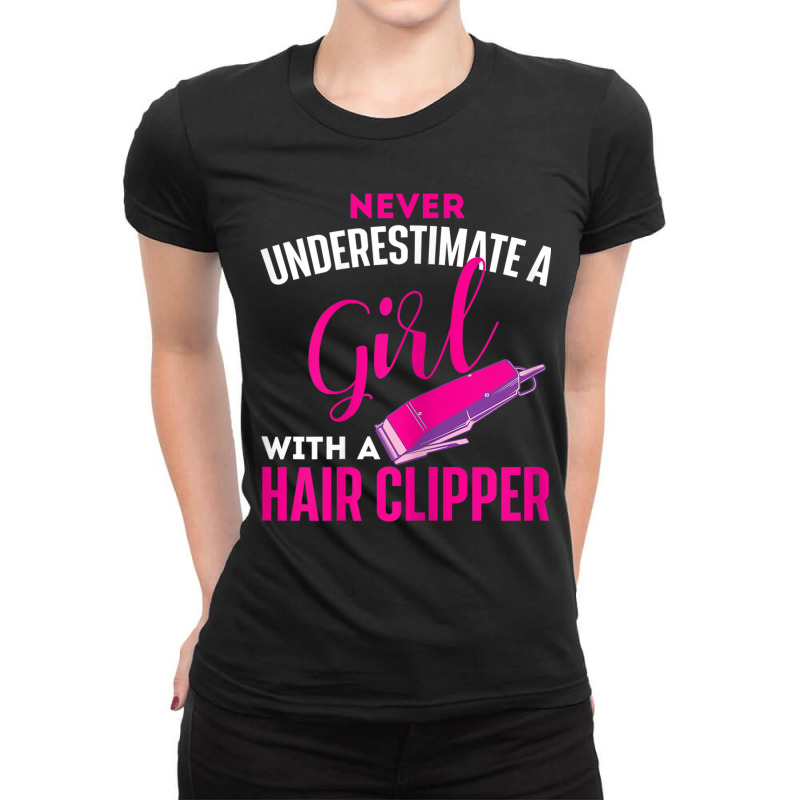 Womens Girl With Hair Clipper  Hairdresser Hair Stylist Barber Ladies Fitted T-Shirt by DelSegura | Artistshot