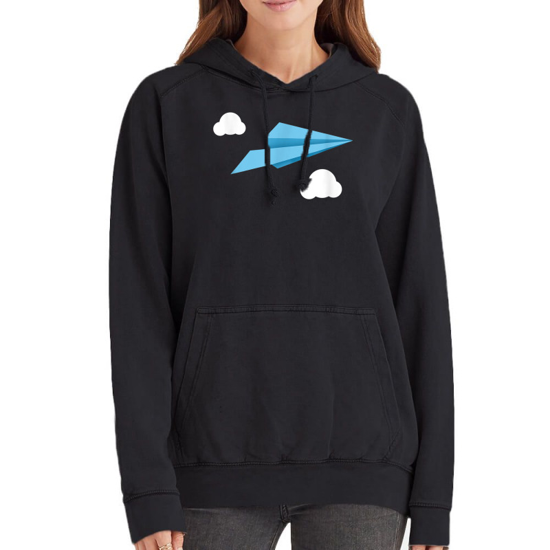 Blue Paper Airplane Paper Plane With White Clouds Vintage Hoodie | Artistshot