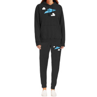 Blue Paper Airplane Paper Plane With White Clouds Hoodie & Jogger Set | Artistshot