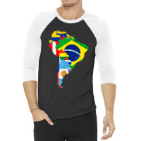 Latin South America Continent Map Flags 3/4 Sleeve Shirt | Artistshot