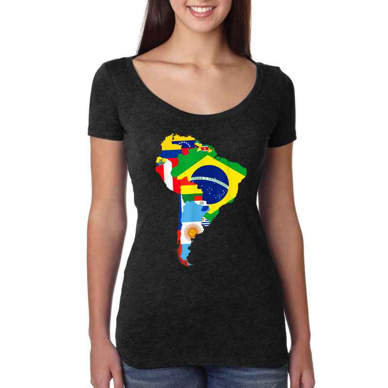 Latin South America Continent Map Flags Women's Triblend Scoop T-shirt by CruzChapman | Artistshot