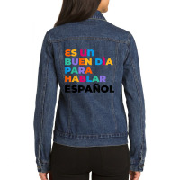 Maestra Cute Rainbow Regalos Para Bilingual Spanish Teacher Ladies Denim Jacket | Artistshot