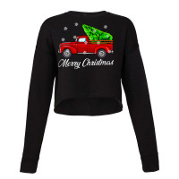 Vintage Wagon Christmas Tree Red Truck Retro Farmer Vacation Long Slee Cropped Sweater | Artistshot