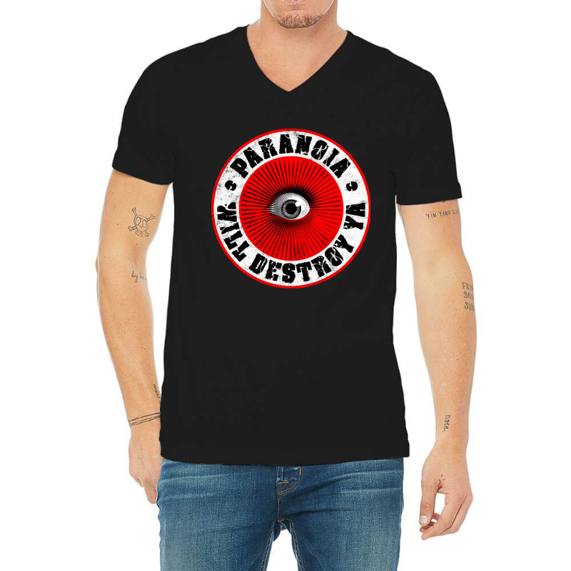 Paranoia Will Destroy Ya' Red Black Amp White V-Neck Tee by LindaMarisa | Artistshot