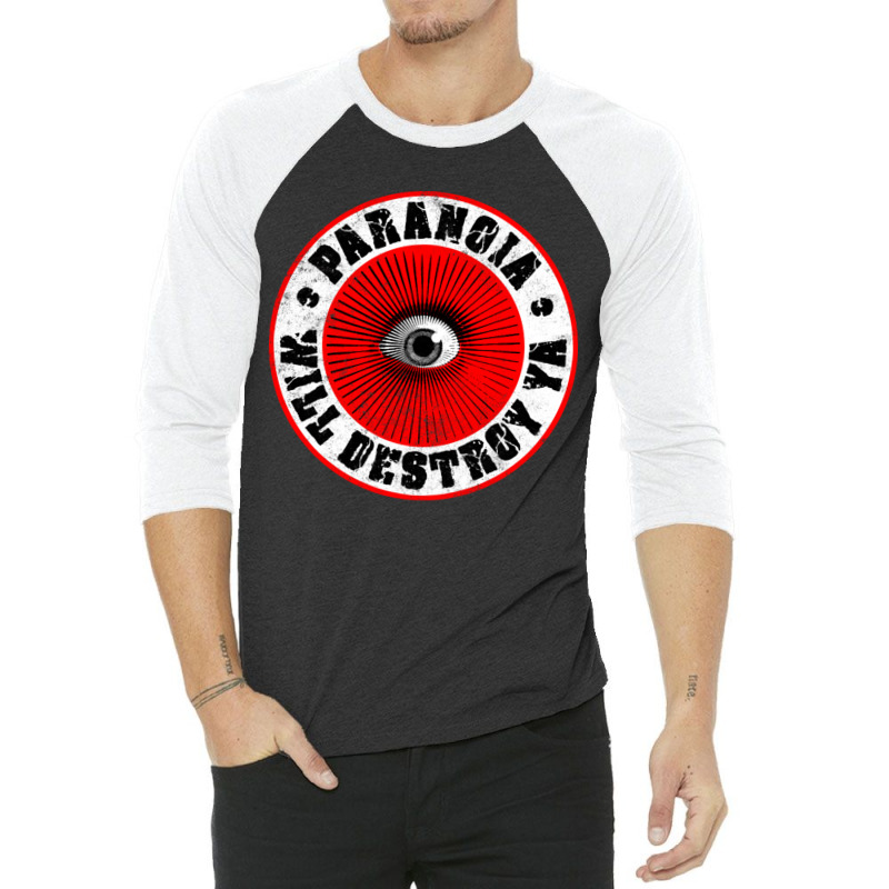 Paranoia Will Destroy Ya' Red Black Amp White 3/4 Sleeve Shirt by LindaMarisa | Artistshot