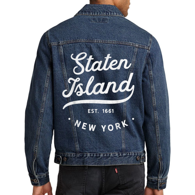 Classic Retro Vintage Staten Island New York City Usa Pride Men Denim Jacket by FionaMciver | Artistshot