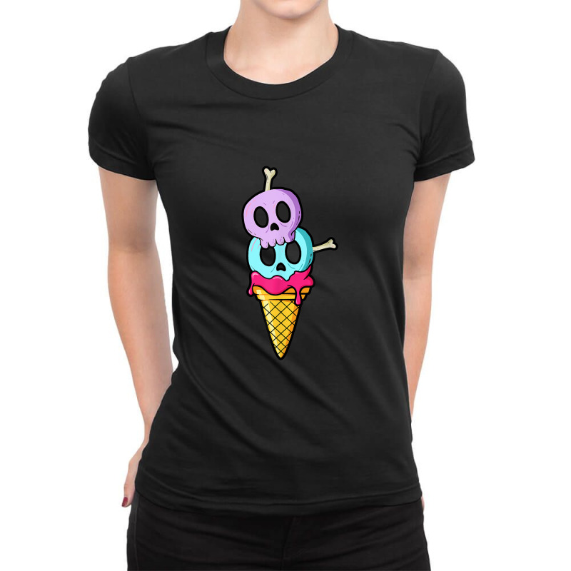 Pastel Goth Skulls And Bones Ice Cream Cone Ladies Fitted T-Shirt by KathleenSusanBuckler | Artistshot