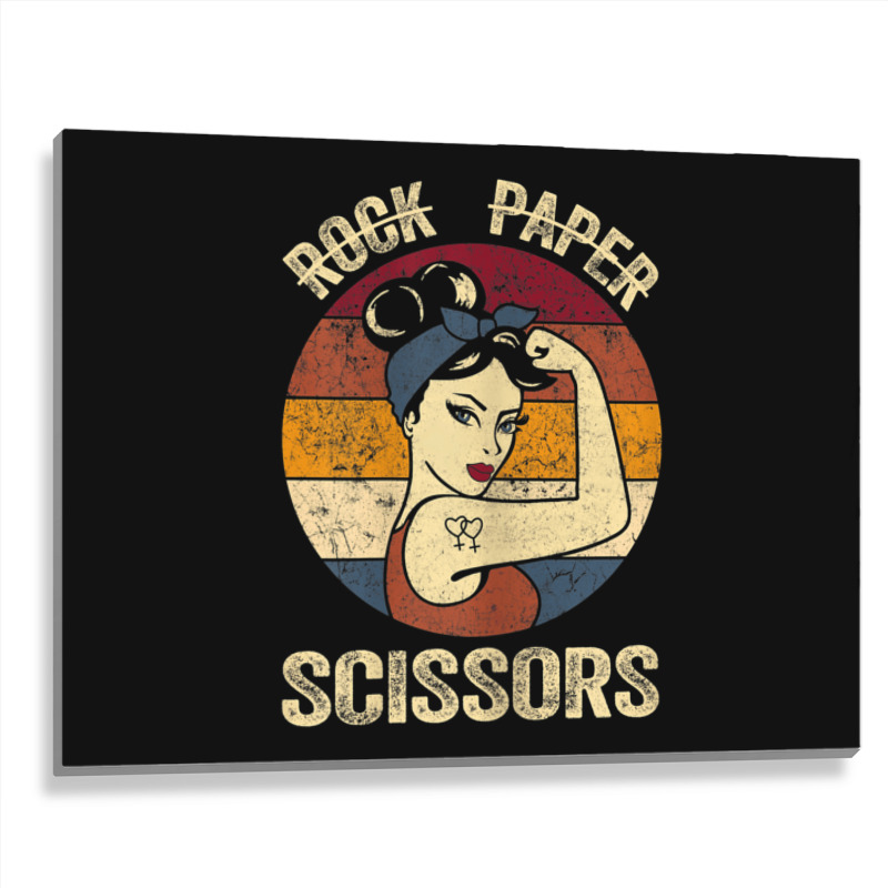 Womens Rock Paper Scissors Tee Lesbian Women Girls Gay Pride Parade Metal Print Horizontal | Artistshot