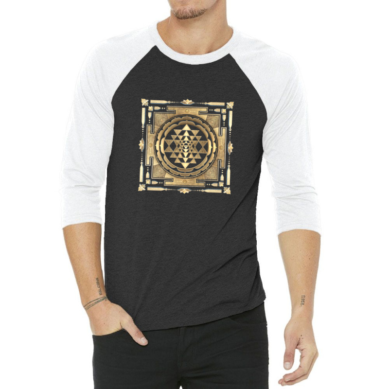 Golden Sri Yantra (white Background) 3/4 Sleeve Shirt | Artistshot