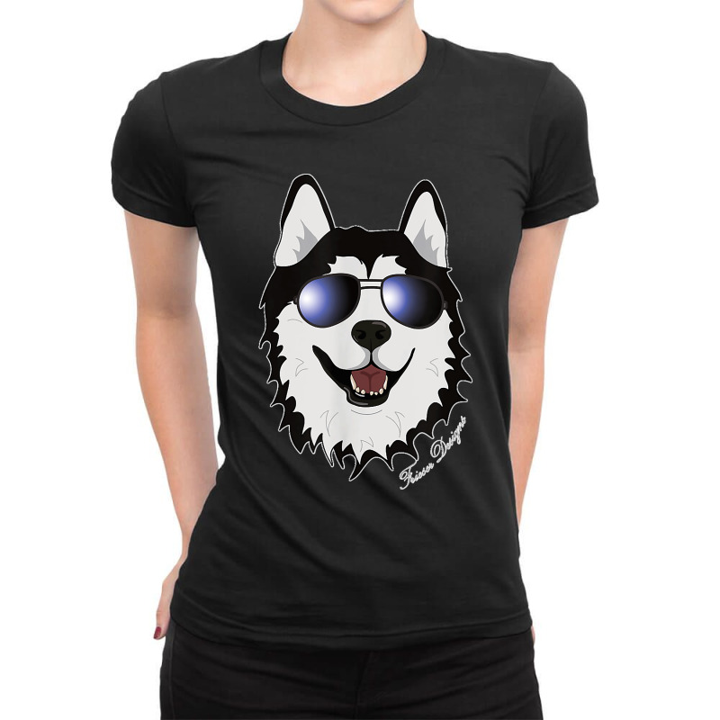 Cool Sledge Dog With Sunglasses A Siberian Husky Ladies Fitted T-Shirt by JilmarM.Perez | Artistshot