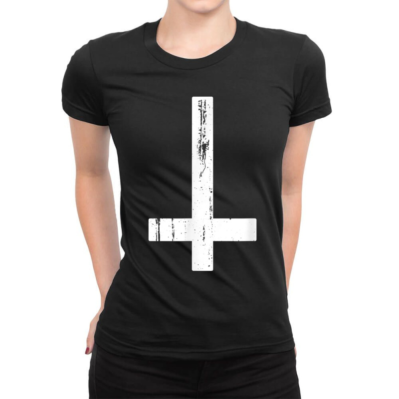 Inverted Cross Atheist Death Metal Satanist Atheism Ladies Fitted T-Shirt by AmberKelsey | Artistshot