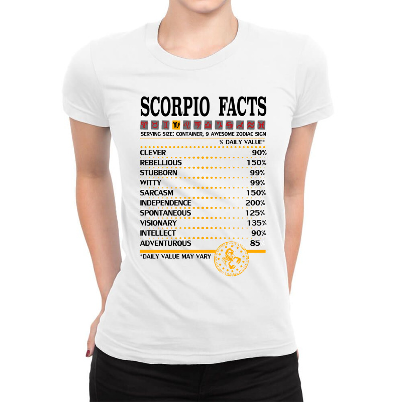 Scorpio Facts Zodiac Ladies Fitted T-Shirt by designbycommodus | Artistshot