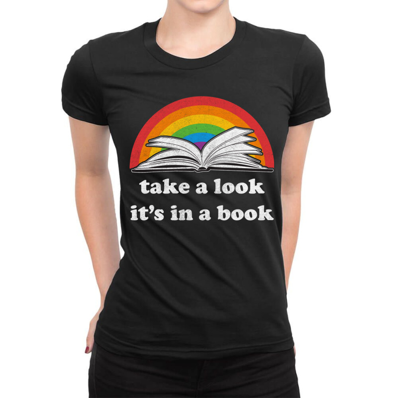 Take A Look Its In A Book Reading Vintage Retro Rainbow Pullover Hoodi Ladies Fitted T-Shirt by MarciJanie | Artistshot