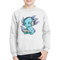 Axolotl Fish Playing Video Game Games-o-lot White Axolotl Lizard Kawai Youth Sweatshirt | Artistshot