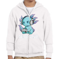 Axolotl Fish Playing Video Game Games-o-lot White Axolotl Lizard Kawai Youth Zipper Hoodie | Artistshot