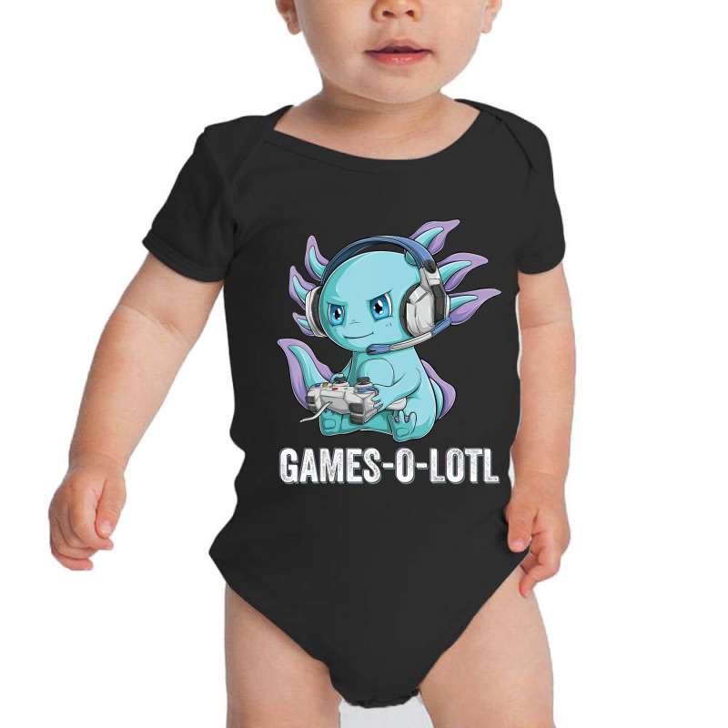 Axolotl Fish Playing Video Game Games-o-lot White Axolotl Lizard Kawai Baby Bodysuit by JessyTee01 | Artistshot