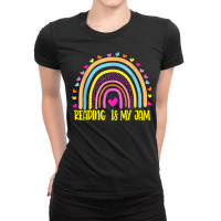 Read Teacher Rainbow Leopard Reading Is My Jam Ladies Fitted T-shirt | Artistshot