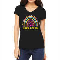 Read Teacher Rainbow Leopard Reading Is My Jam Women's V-neck T-shirt | Artistshot