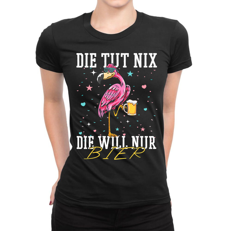 Flamingo Bird Tropical Womens Die Tut Nix Die Will Nur Beer Flamingo A Ladies Fitted T-Shirt by permad | Artistshot