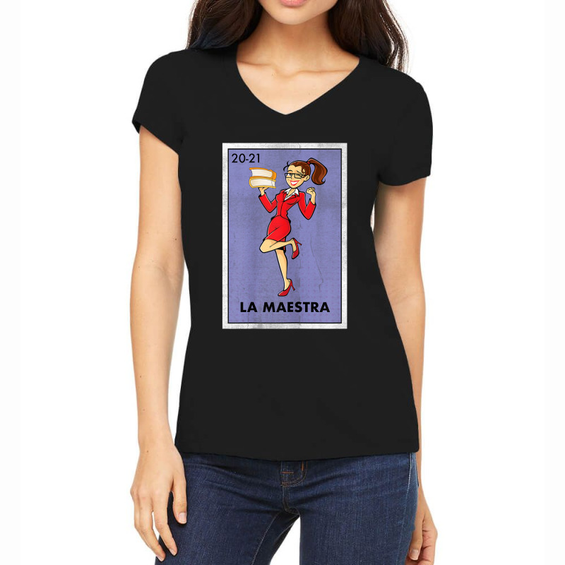 Womens La Maestra Lottery Espanol Gift Spanish Bilingual Teacher Women's V-Neck T-Shirt by WillettaIngber | Artistshot