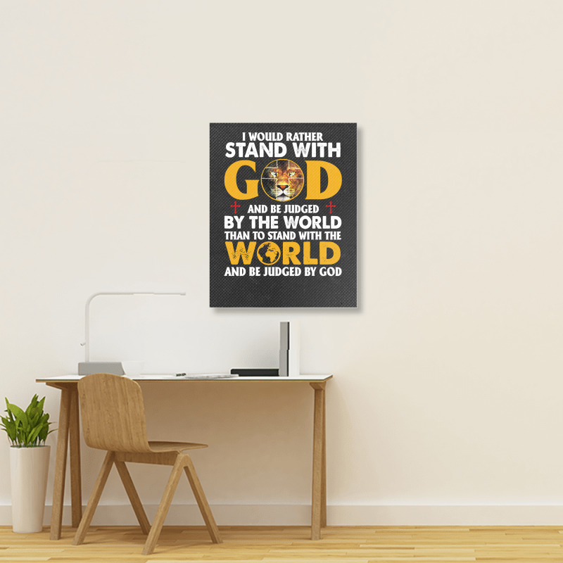 Jesus Christ Christian Lion Jesus Cross Id Rather Stand With God Knigh Portrait Canvas Print | Artistshot