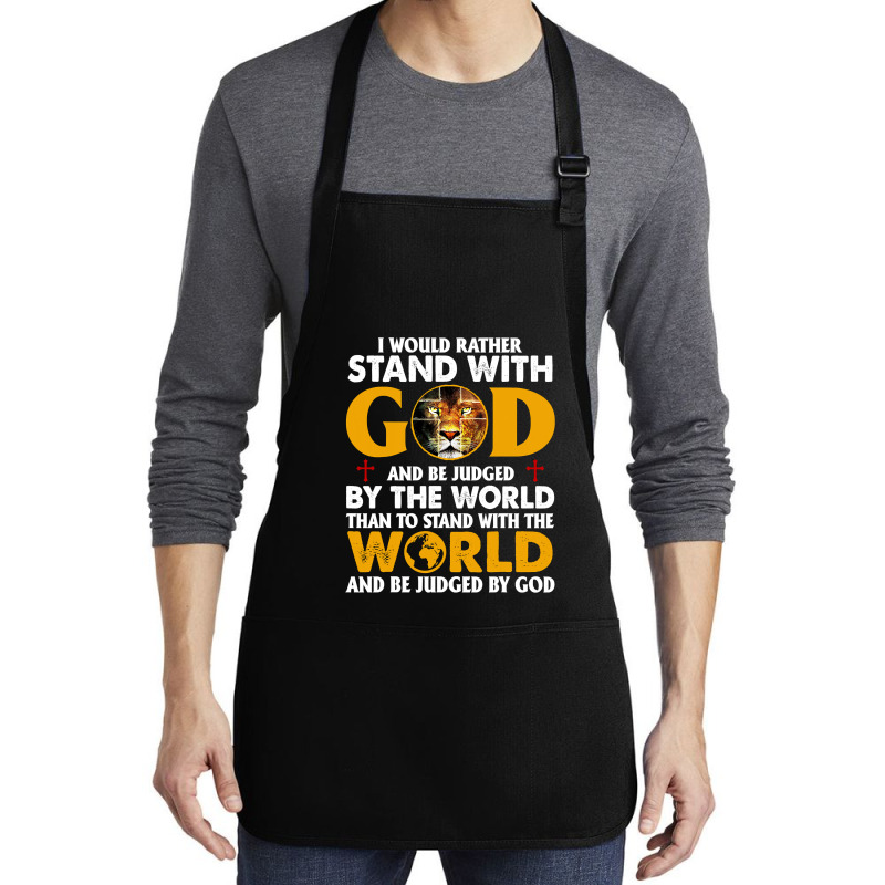 Jesus Christ Christian Lion Jesus Cross Id Rather Stand With God Knigh Medium-length Apron | Artistshot