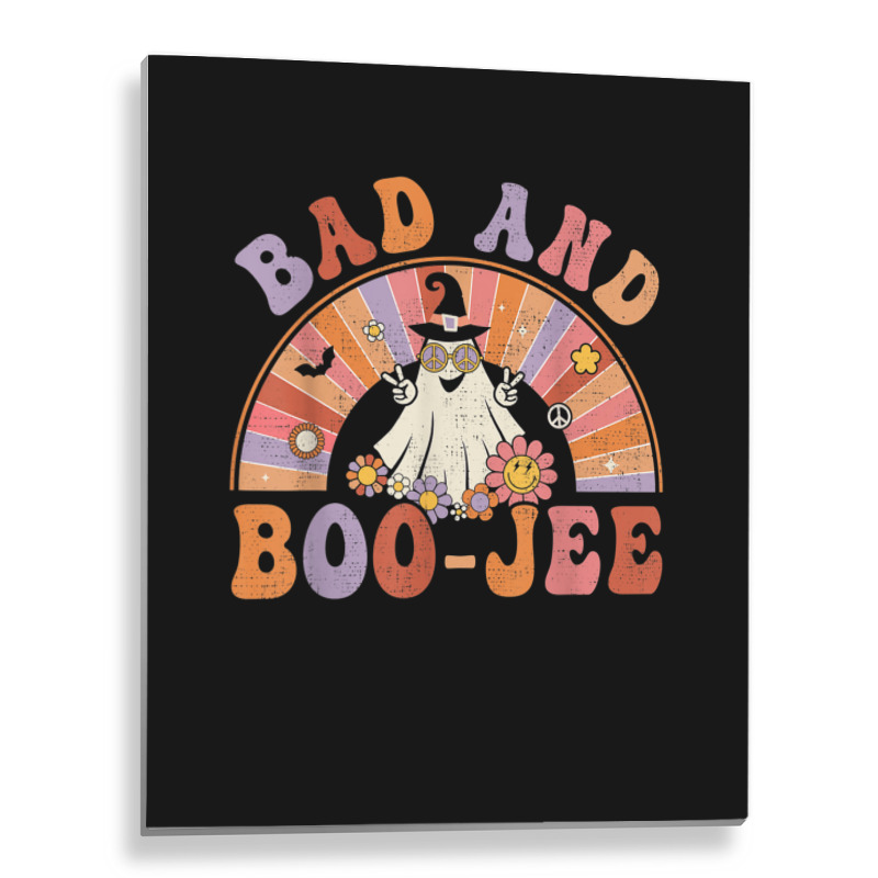 Retro Groovy Bad And Boo Jee Floral Ghost Halloween Hippie Metal Print Vertical | Artistshot