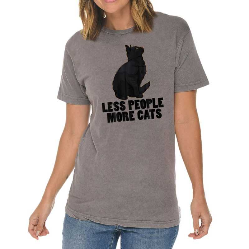 Less People More Black Cat Funny Pet Lover Men Dark Cat Vintage T-Shirt by katharinemcmichael90 | Artistshot