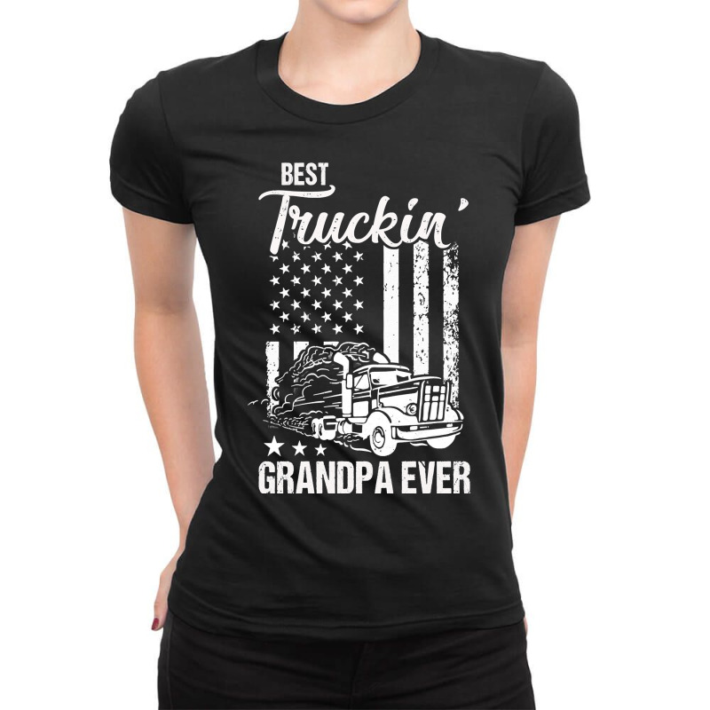 Father Grandpa Best Truckin Grandpa Ever S Day195 Family Dad Ladies Fitted T-Shirt by hopelessoon | Artistshot