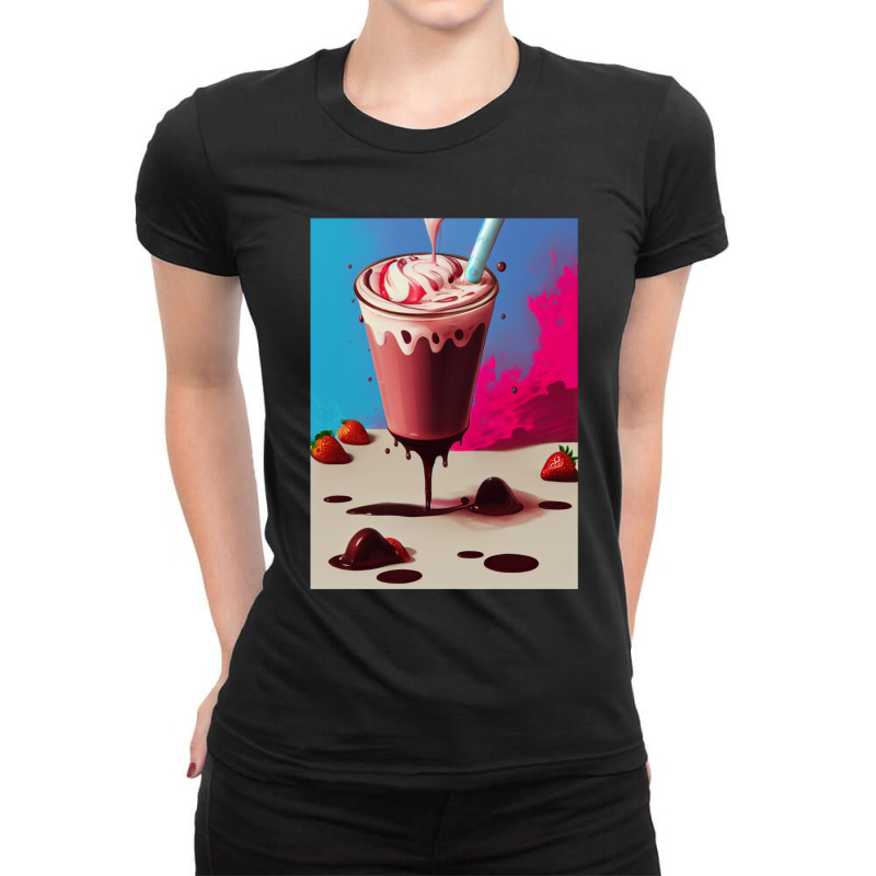 Strawberry Milkshake Ladies Fitted T-Shirt by AllenSCrowley | Artistshot