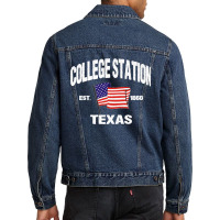 College Station Texas Tx Usa Stars & Stripes Vintage Style Premium Men Denim Jacket | Artistshot