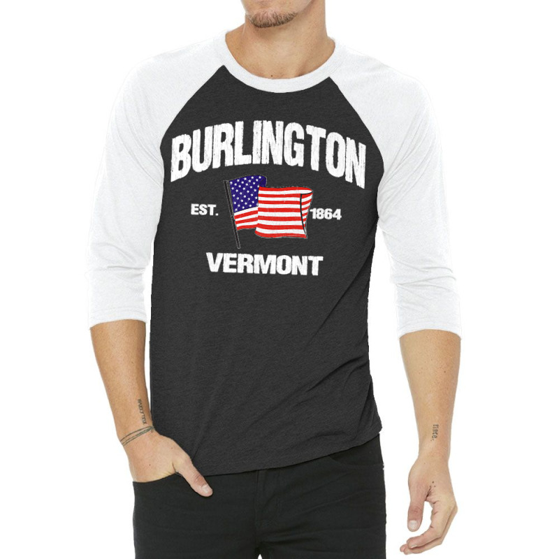 Burlington Vermont Vt Usa Stars & Stripes Vintage Style Premium 3/4 Sleeve Shirt | Artistshot