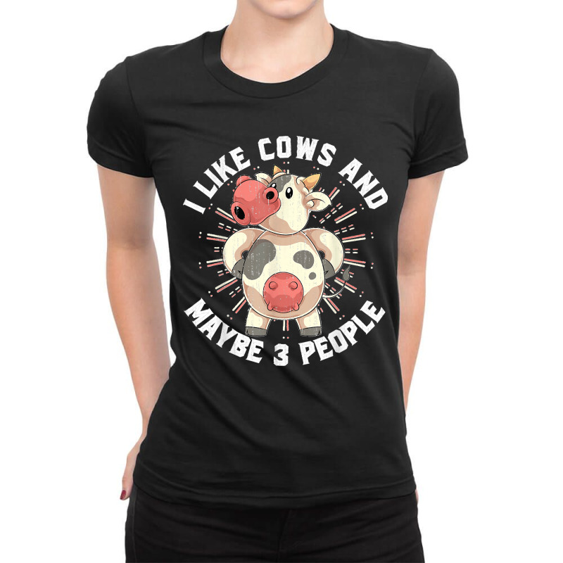 Cute Cow Lover Funny Farm Animal Farmer Farming Cow Ladies Fitted T-Shirt by KENNETHLEETINSLEY | Artistshot