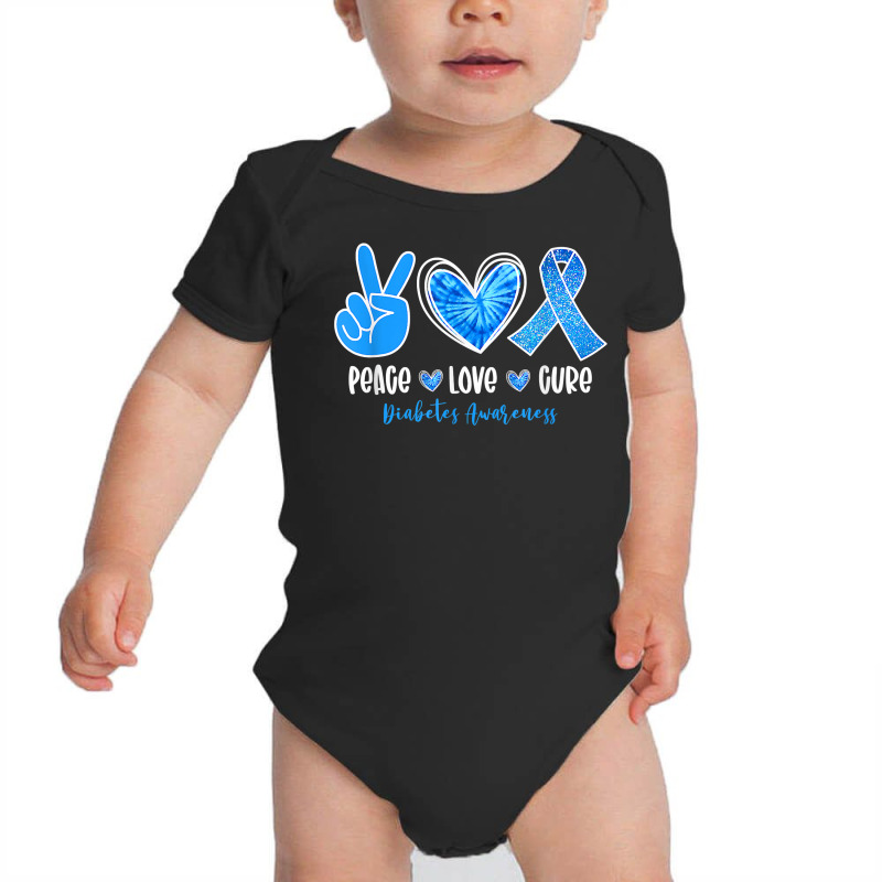 Peace Love Cure Type 1 Diabetes Awareness T1d Blue Ribbon T Shirt Baby Bodysuit by castuvtruc | Artistshot