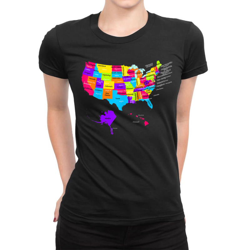 United States Map With States And Capital Cities Ladies Fitted T-Shirt by MechelleMilliken | Artistshot