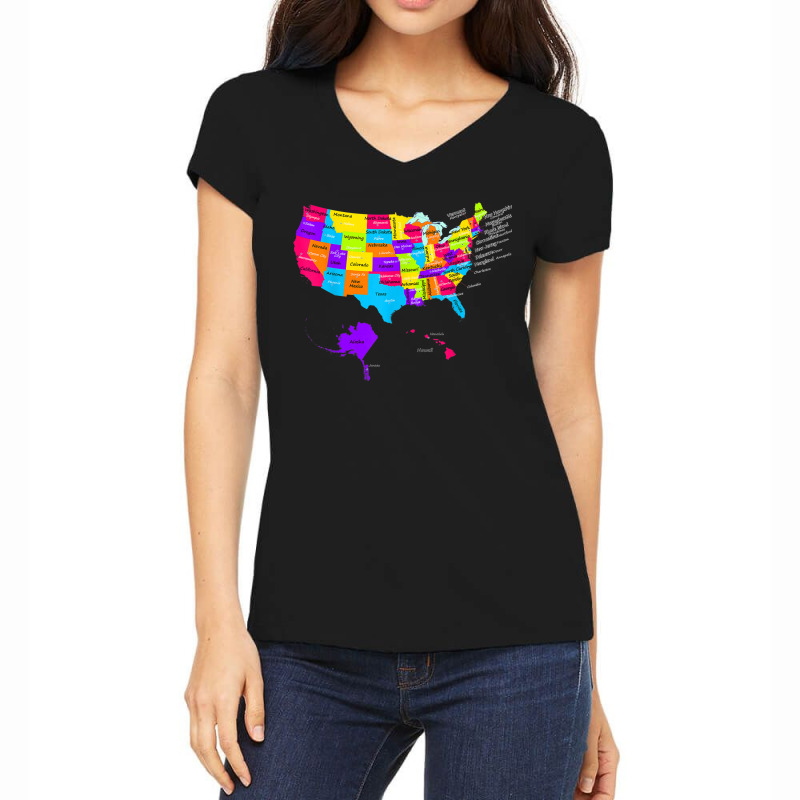 United States Map With States And Capital Cities Women's V-Neck T-Shirt by MechelleMilliken | Artistshot