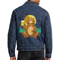 Bear T  Shirt Bear Drinking Beer Camp Fire Outdoor Funny Animal T  Shi Men Denim Jacket | Artistshot