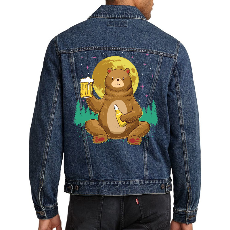 Bear T  Shirt Bear Drinking Beer Camp Fire Outdoor Funny Animal T  Shi Men Denim Jacket by pumpkinslanguid | Artistshot