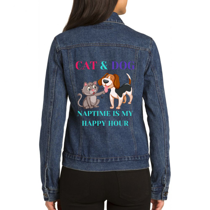 Cat And Dog Naptime Is My Happy Hour , Cat And Dog Love Ladies Denim Jacket by FRITZAUL | Artistshot