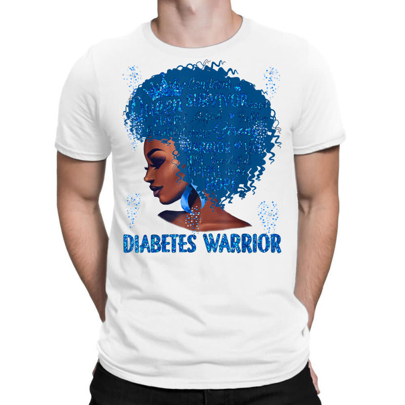 Black Woman Afro African Type 1 Diabetes Warrior Ribbon Blue T Shirt T-shirt | Artistshot