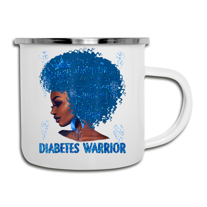 Black Woman Afro African Type 1 Diabetes Warrior Ribbon Blue T Shirt Camper Cup | Artistshot