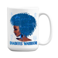 Black Woman Afro African Type 1 Diabetes Warrior Ribbon Blue T Shirt 15 Oz Coffee Mug | Artistshot