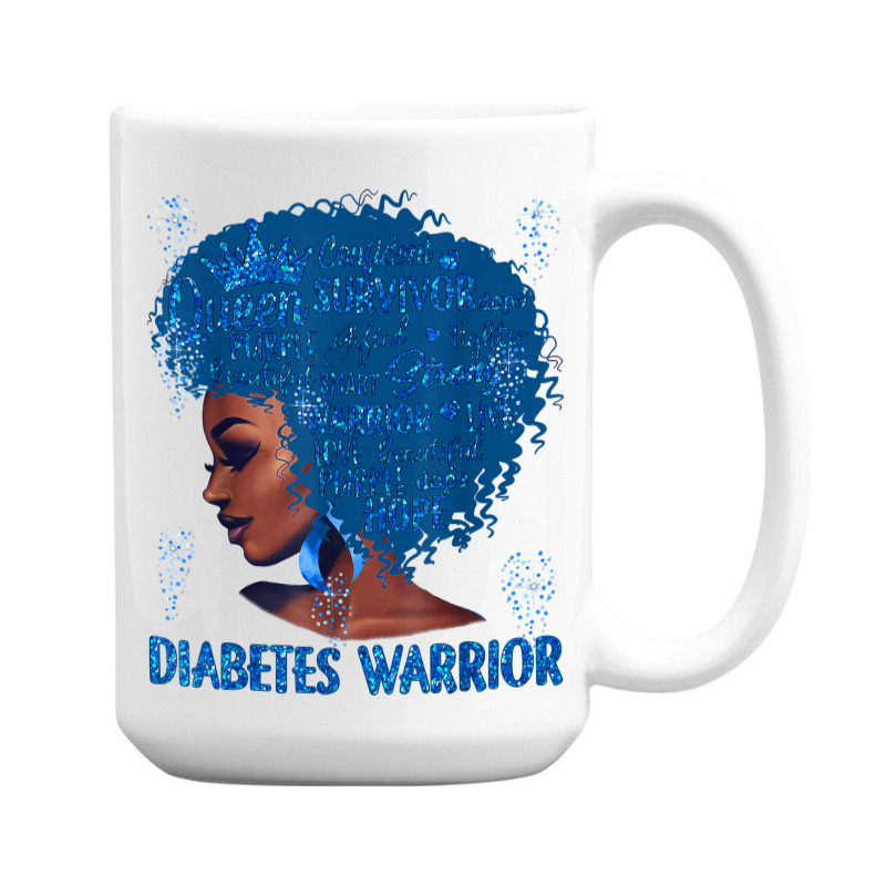 Black Woman Afro African Type 1 Diabetes Warrior Ribbon Blue T Shirt 15 Oz Coffee Mug | Artistshot