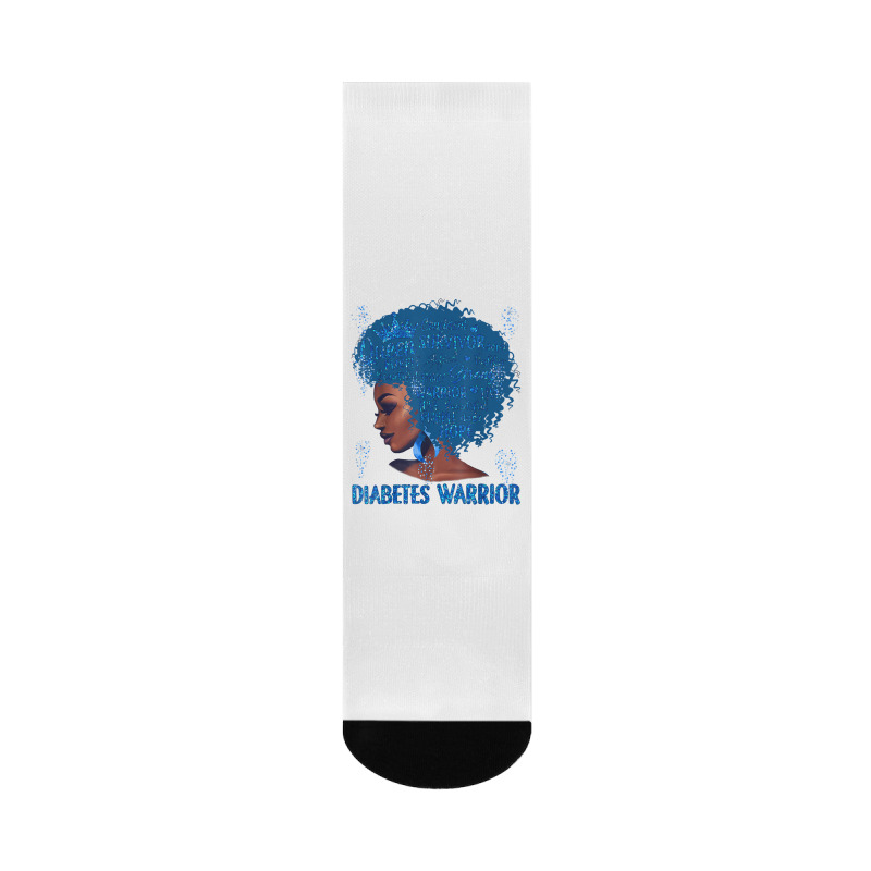 Black Woman Afro African Type 1 Diabetes Warrior Ribbon Blue T Shirt Crew Socks | Artistshot