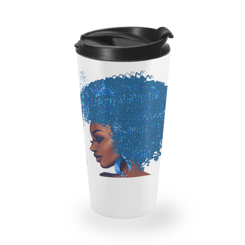 Black Woman Afro African Type 1 Diabetes Warrior Ribbon Blue T Shirt Travel Mug | Artistshot