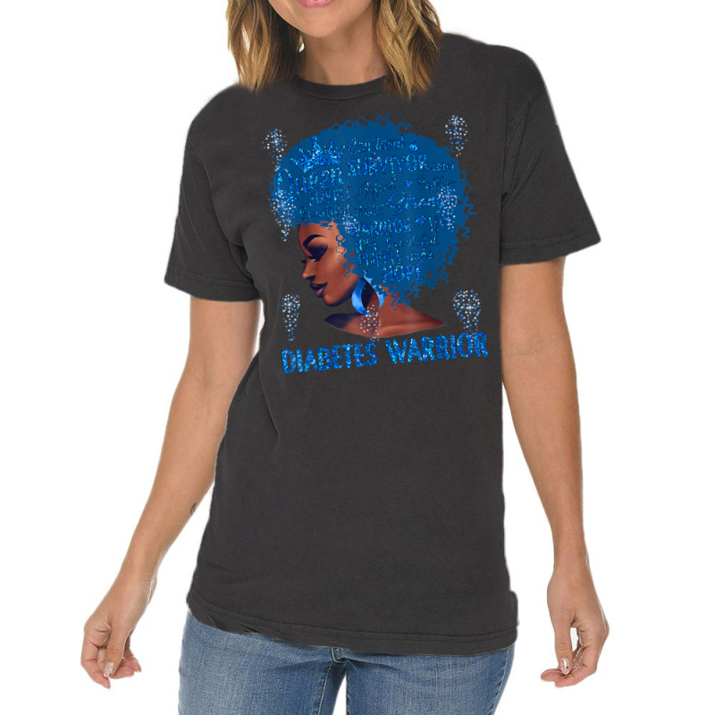 Black Woman Afro African Type 1 Diabetes Warrior Ribbon Blue T Shirt Vintage T-shirt | Artistshot