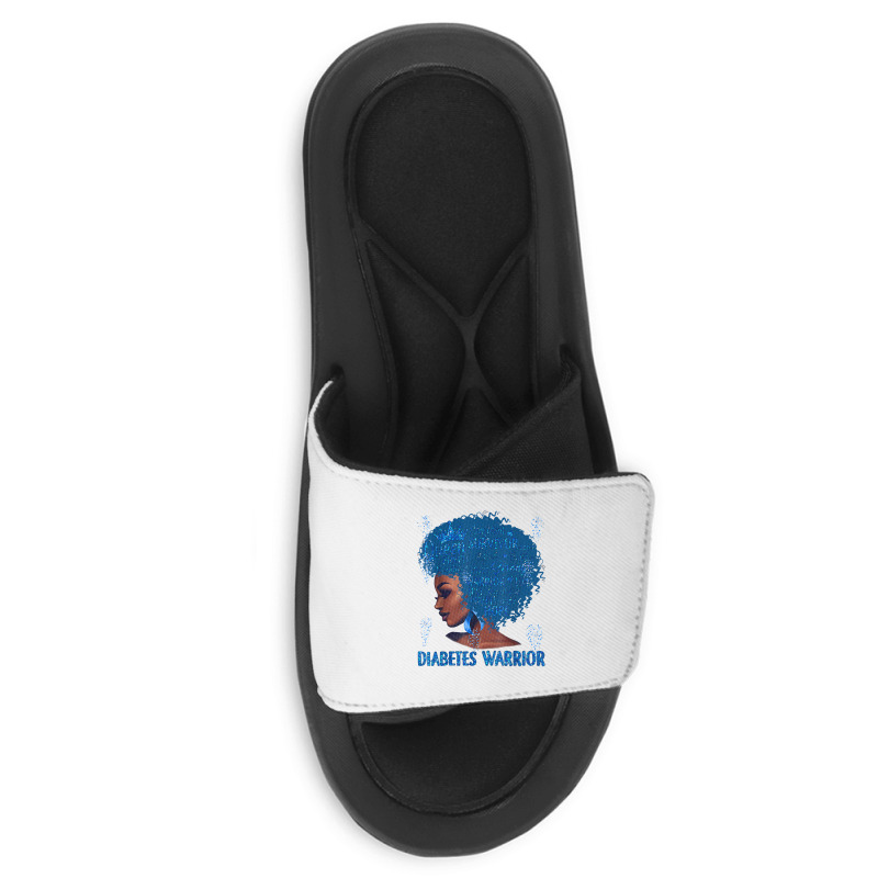 Black Woman Afro African Type 1 Diabetes Warrior Ribbon Blue T Shirt Slide Sandal | Artistshot