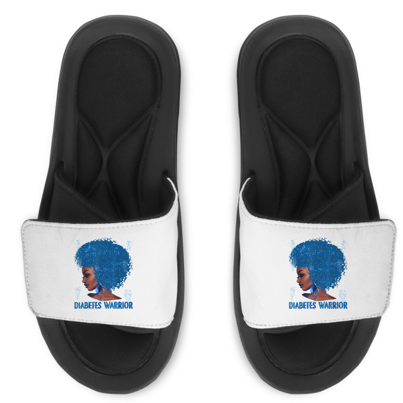 Black Woman Afro African Type 1 Diabetes Warrior Ribbon Blue T Shirt Slide Sandal | Artistshot